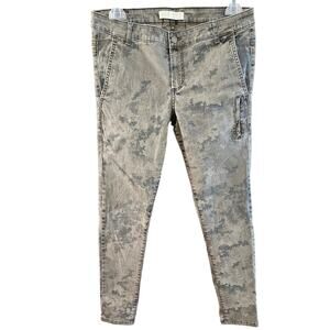 Zara Basic Denim Camo Jeans Womens 6 Mid Rise Skinny Green Grunge Moto